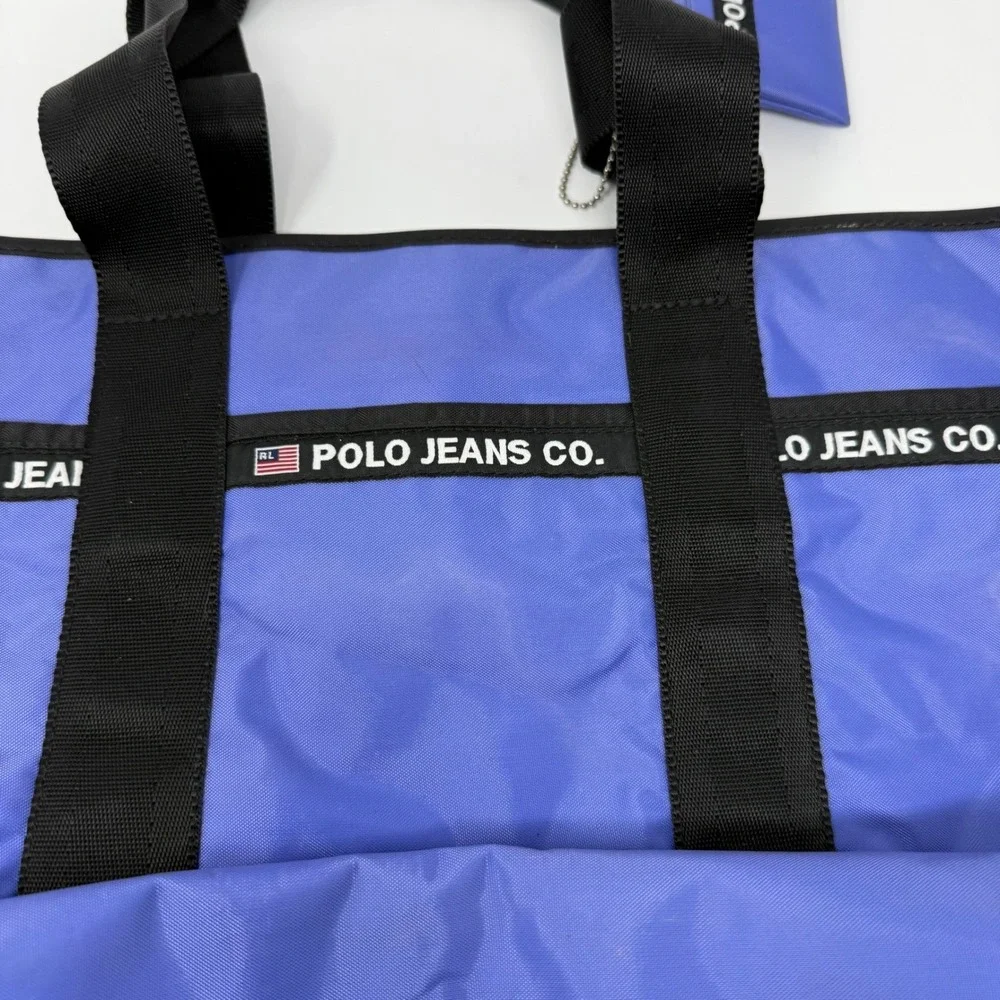 Polo Jeans Co Ralph Lauren Tote Bag Blue‎ Logo Webbing Large With Mini Pouch